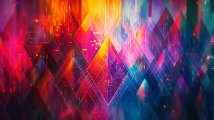 Colorful Geometric Patterns in Abstract Futuristic City Illustration Background
