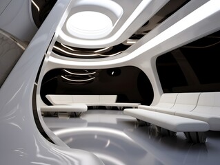 Futuristic Architectural Interior with Warped Dimensional Geometry and Minimalist Design Elements