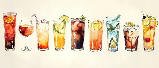 watercolor Beverages: This includes coffee, tea, smoothies, alcoholic drinks, and other beverages.