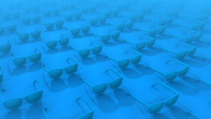 A background of endless blue sunglasses.