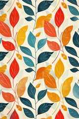Repeating pattern of colorful leaves. Retro-style design for wallpaper, background, template for cover. Kaleidoscope of colors