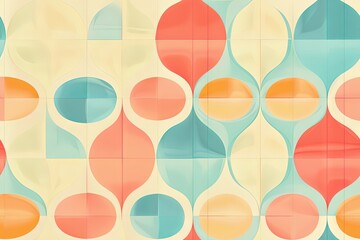 Pastel colored background with repeating pattern of circles in various sizes. Retro aesthetics from 1960s and 1970s. - obrazy, fototapety, plakaty