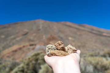 Volcano Stones in Hand, Volcanic Pumice with Glass, Pieces of Lava, Basalt Extrusive Igneous Rock