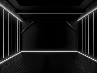 Futuristic Dark Room with Geometric Wall and Stripped Lighting Design
