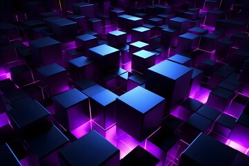 Futuristic Geometric Cubes Glowing with Electric Hues in a Dark Digital Landscape