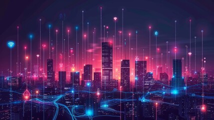 Fototapeta premium Smart city and wireless communication network, Background Abstract