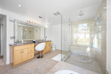 Spacious bathroom with walk-in shower and bathtub in Hidden Hills, CA