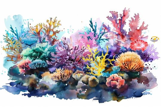 Watercolor Corals Isolated, Multicolored Coral Abstract Generative AI Illustration