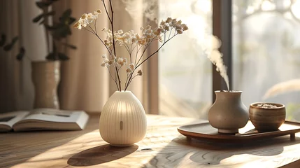 Poster Modern air freshener on the table, aesthetic room, minimalist design display product © Anditya