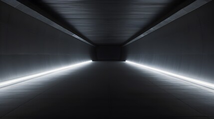 Futuristic Underground Tunnel Corridor with Bright White Lights and Sleek Concrete Architecture