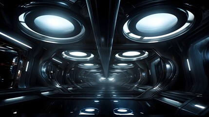 Futuristic Technological Interior of a Sophisticated Space Station with Intricate Architectural Design and Glowing Illumination