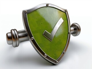 close up of shield with green protection sign