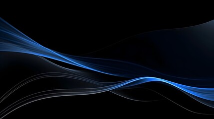 Mesmerizing Abstract Blue Curves and Blurs on Sleek Black Background
