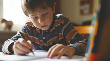 kid doing homework. Generative AI.