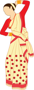 Vector illustration of woman doing Bihu dance