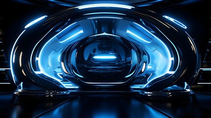 Mesmerizing Futuristic Spaceship Interior Bathed in Radiant Glowing Lights,Evoking a Sense of Technological Wonder and Interstellar