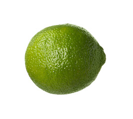 Citrus fruit. One fresh ripe lime isolated on white