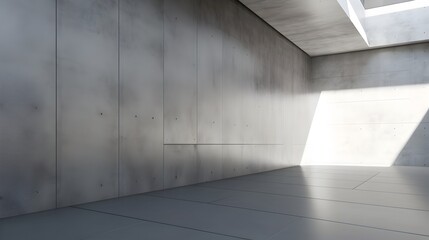 Minimalist Concrete Room with Geometric Wall Panels and Textured Floor in Futuristic Architectural Space