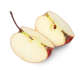 Pieces of ripe red apple isolated on white