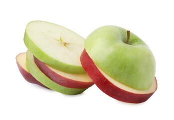 Slices of ripe apples isolated on white