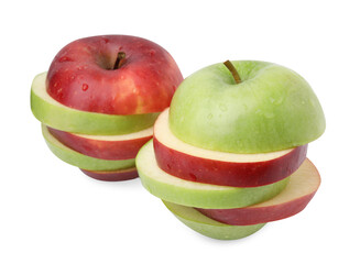 Slices of ripe apples isolated on white
