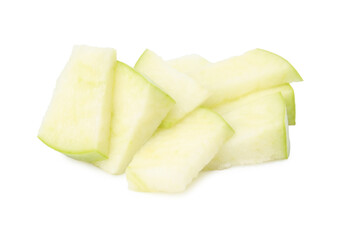 Pile of apple slices isolated on white