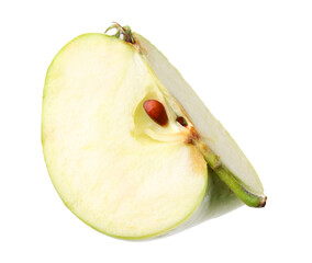 Piece of ripe green apple isolated on white