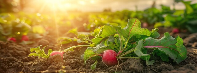 vegetables radish production and cultivation, green business, entrepreneurship harvest. Purple