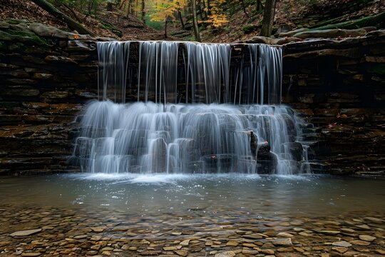 Autumn Cascade at Turkey Run State Park. Concept Nature, Foliage, Hiking Trails, Waterfalls, Scenic Views