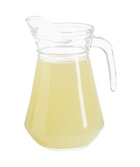Refreshing lemon juice in jug isolated on white
