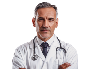 Portrait of a Doctor, Authority and Compassion in Medical Expertise, Chief Physician, Health care enhanced and isolated on white - transparent background