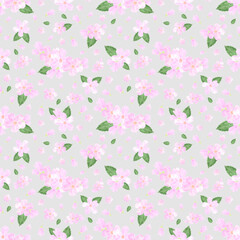 Hand drawn watercolor pink cherry blossom seamless pattern isolated on grey background. Can be used for textile, fabric and other printed products.