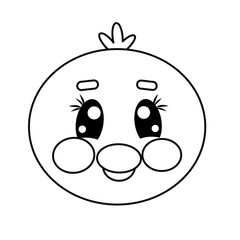 Sweet kawaii cute outline head rooster, face of line chick, chicken