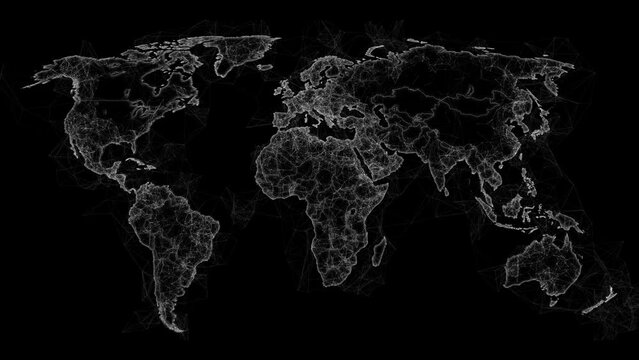 Abstract gray outline world map on black background