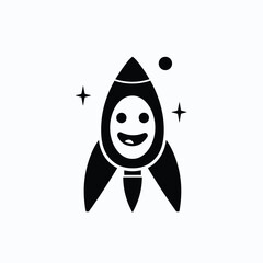 Simple minimalist black and white rocket launch icon design startup concept vector illustration