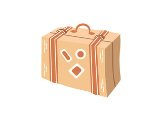 Cute hand drawn vintage suitcase. Flat vector illustration isolated on white background. Doodle drawing.