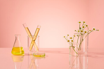 Blank space for present cosmetic or medicine, skincare products with laboratory concept with...