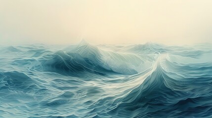 Soft and gentle abstraction of ocean waves, depicted in muted tones for a calming effect. - obrazy, fototapety, plakaty