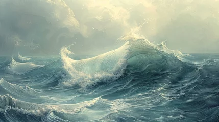 Fototapeten Elegant portrayal of ocean waves in muted hues, ideal for creating a serene visual experience. © taelefoto
