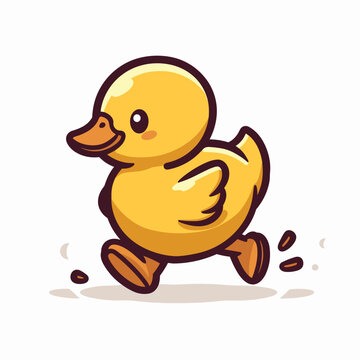 Cute baby duck duckling running cartoon illustration