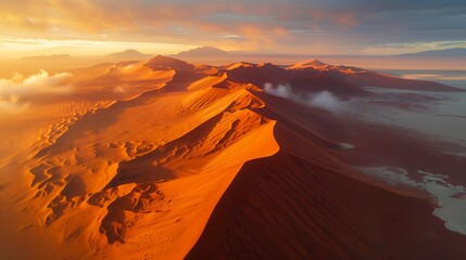 Fototapeta na wymiar Aerial view of the dunes, golden hour