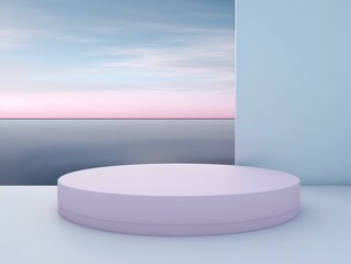 Serene Floating Platform with Flowing Curtains:Pastel-Hued Abstract Backdrop for Captivating Product Displays