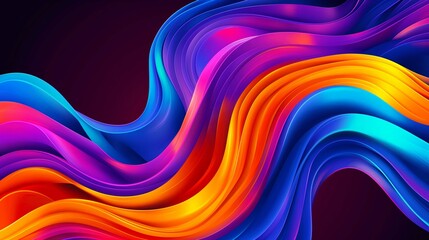 Curved shapes on purple background, abstract fluid shape, twisted lines with vibrant colors