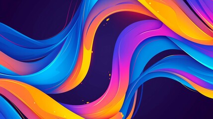 Curved shapes on purple background, abstract fluid shape, twisted lines with vibrant colors