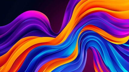 Curved shapes on purple background, abstract fluid shape, twisted lines with vibrant colors