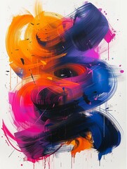 Large painting featuring various colors on a white background, harsh graphic lines