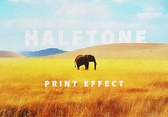 Retro Printed Halftone Photo Effect Mockup - obrazy, fototapety, plakaty