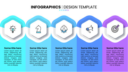 Infographic template. 5 hexagons with icons and text