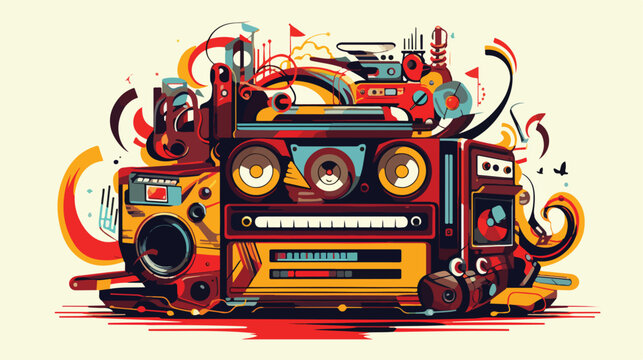 Retro music design 2d flat cartoon vactor illustrat