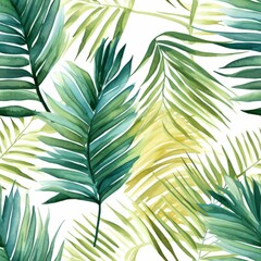 Elegant floral seamless pattern of watercolor palm leaf on white background